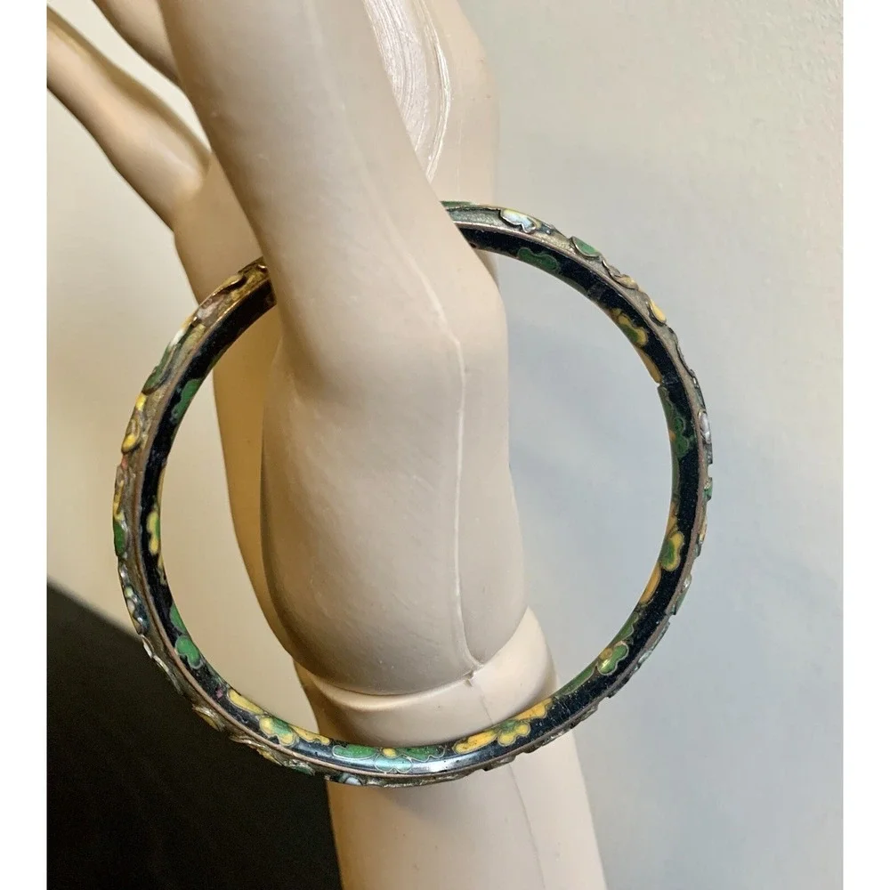VINTAGE‎ CHINESE FLORAL FLOWERS ENAMEL BANGLE BRACELET 8